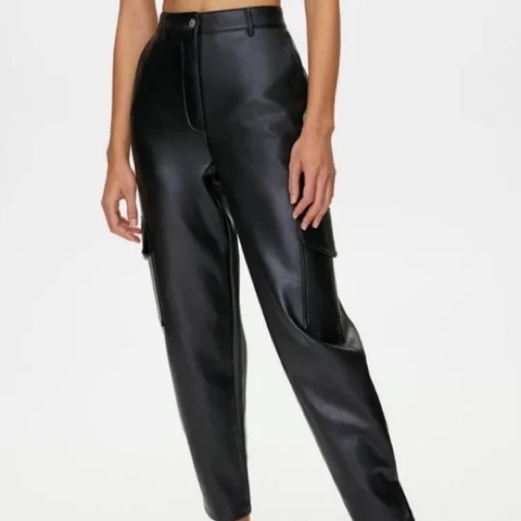 Wilfred Free Black Faux Leather Cargo Pants, 4